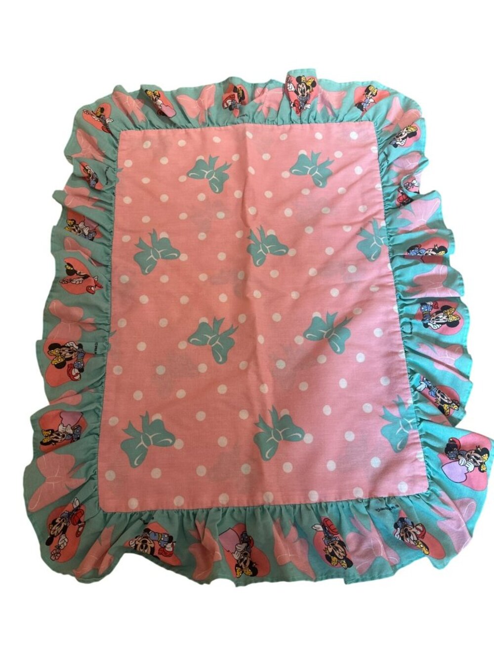Vintage Disney Minnie Mouse Pillow Sham Standard 1990s Pink Polka Dot Ruffles